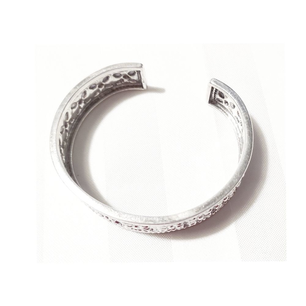 Vintage 925 Sterling Silver Flower embossed Art Deco Cuff Bangle 30 gram - Picture 6 of 13